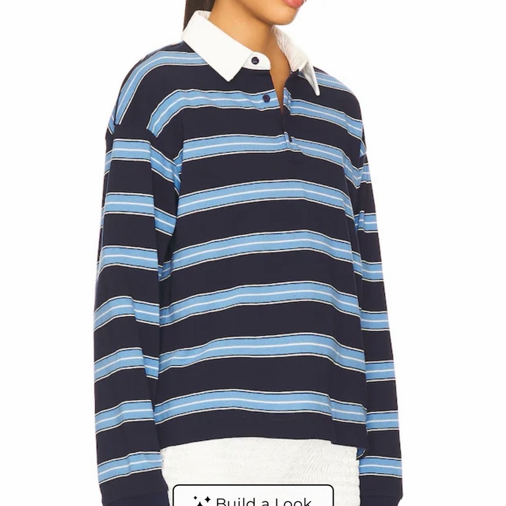 Lioness Navy & Light Blue Striped Rugby Long Sleeve Polo - Picture 2 of 2